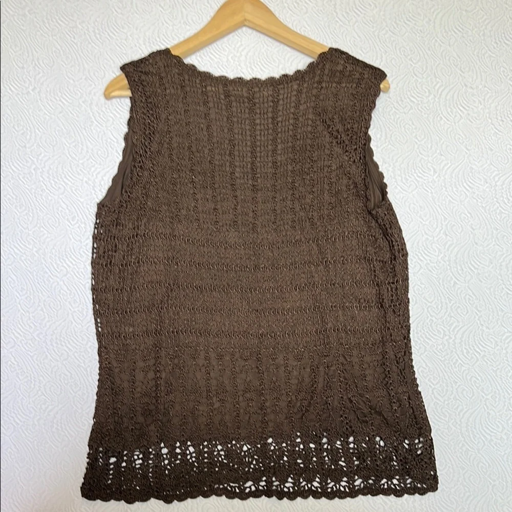 Talbots Hand Knit Crochet Brown Lined Top Minimalist Festival Concert Formal - Picture 8 of 9